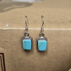 Vintage Sterling Silver 925 Turquoise Stone Drop Earrings